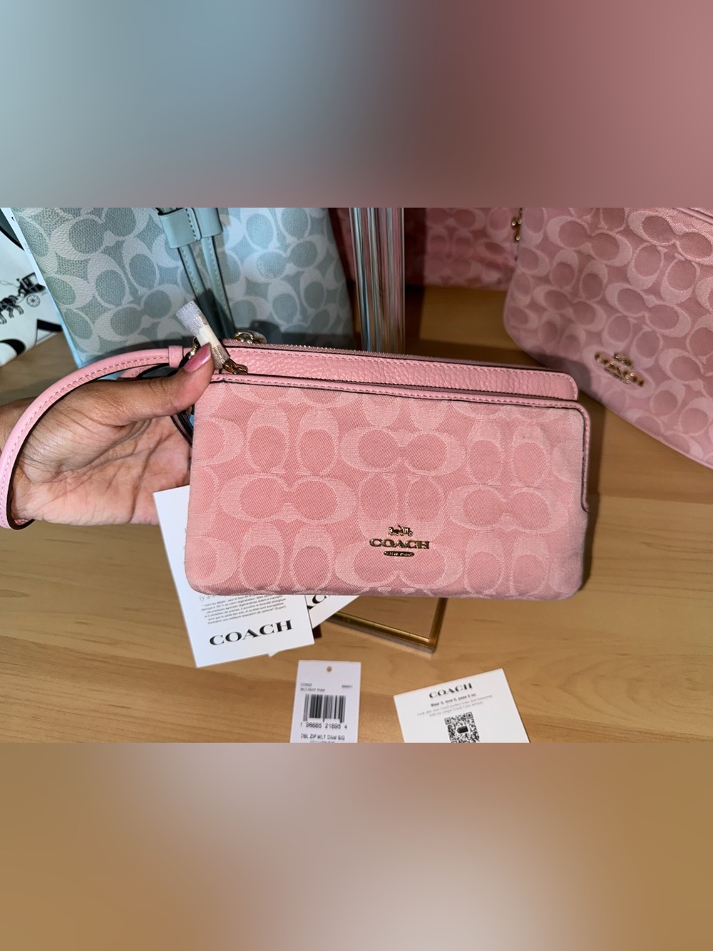 Coach Outlet Double Zip Wallet In Signature Pink Denim